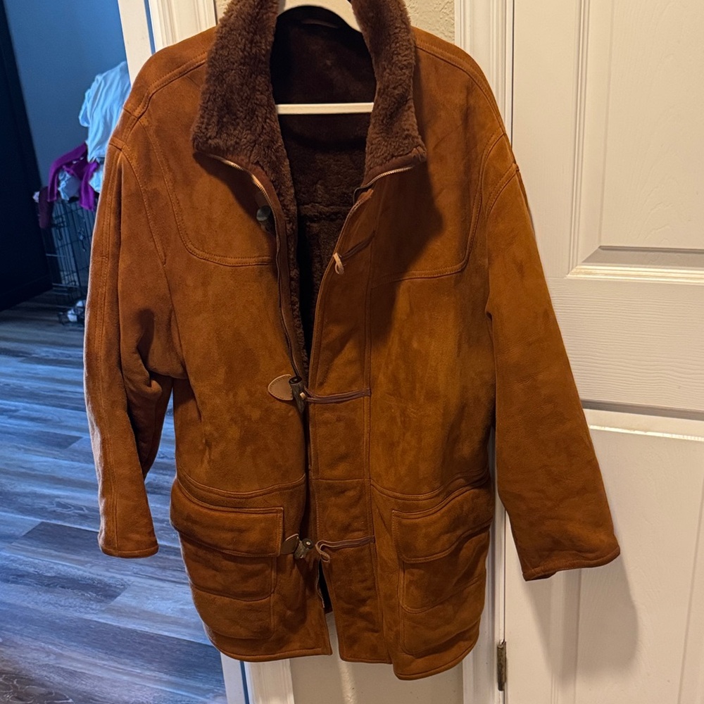 Men's Brown Suede Jacket with Shearling Lining